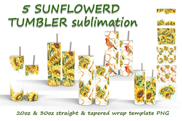 Download 5 Sunflowers Tumbler Sublimation Design - Flowers Collection