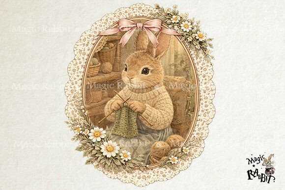 Download Vintage Bunny Knitting Cozy Illustration - Cozy illustration Collection