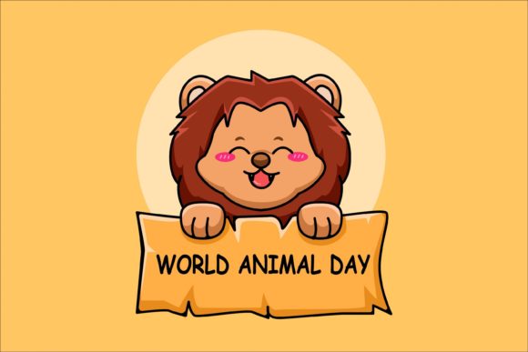 Download Cute Lion with World Animal Day Text - Cute lion Collection