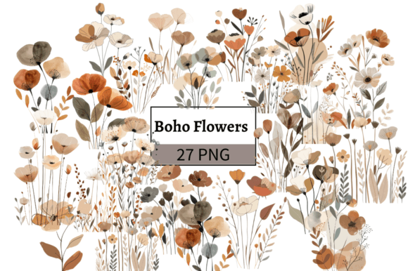 Download Watercolor Boho Wild Flowers Clipart Set - Flowers Collection