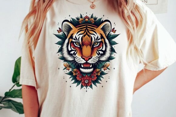 Download Fierce Tiger Floral Tattoo Design Png - Tiger Collection