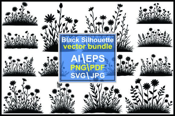 Download Silhouette of Grass and Wildflowers Set - Flowers Collection