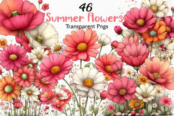 Download Whimsical Summer Flowers Clipart PNG - Flowers Collection