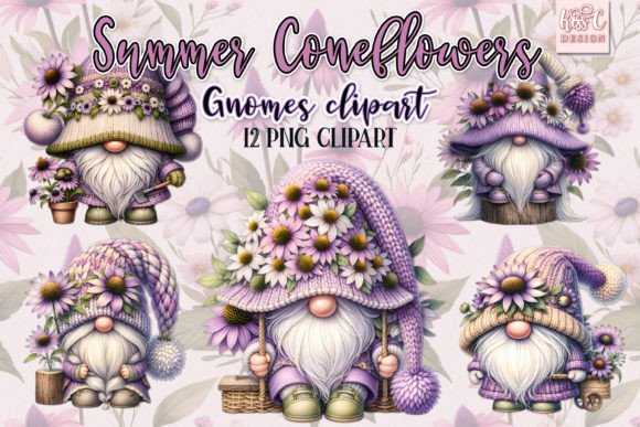 Download Watercolor Summer Coneflowers Gnomes PNG - Flowers Collection