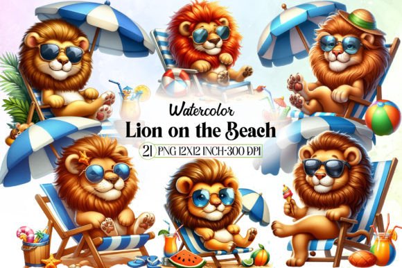 Download Cute Lion on the Beach Sublimation - Premium Bundle