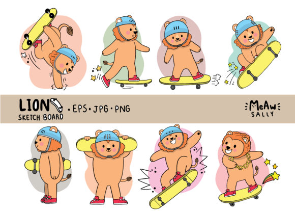 Download Cartoon Cute Lion Playing Sketchboard - Premium Resources